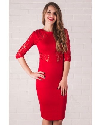 Деловое трикотажное платье красное